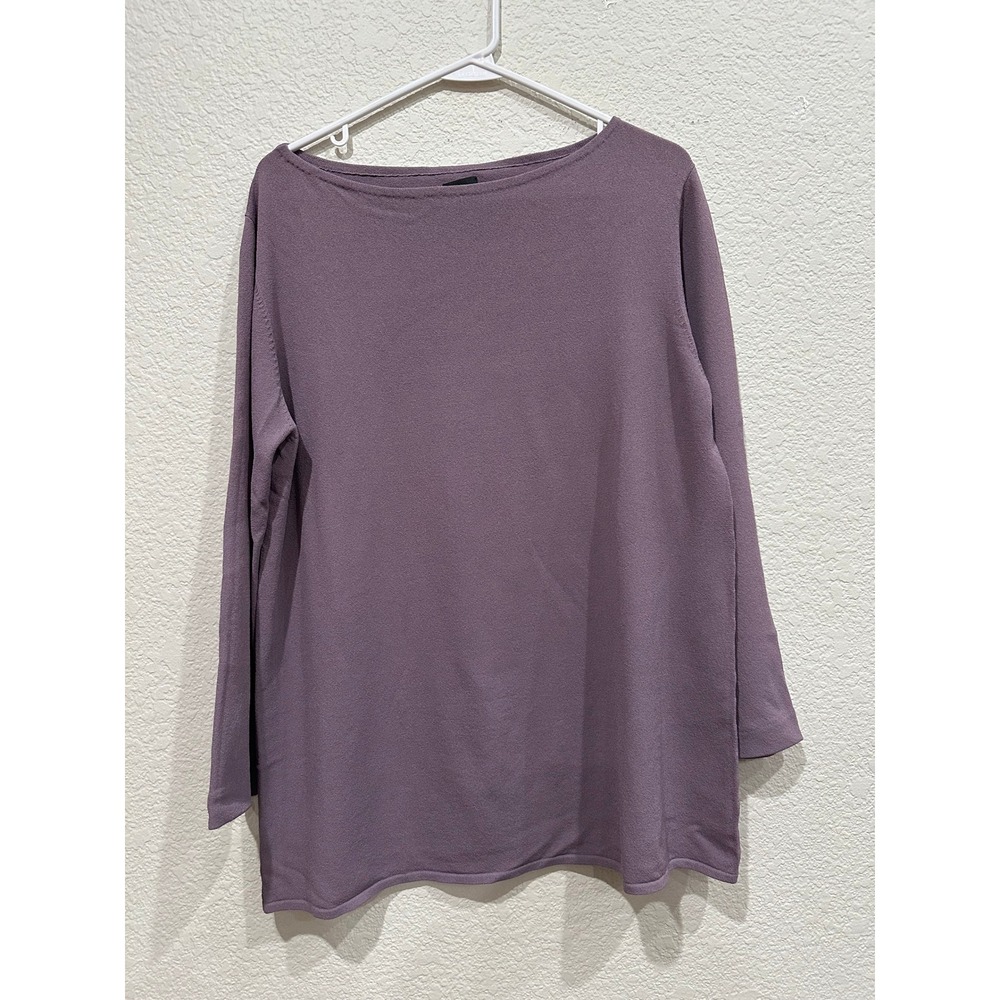 Eileen Fisher Womens Purple Boat Neck Long Sleeve Italian Yarn Tunic Sweater L